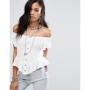 FREE PEOPLE Button Down Off the Shoulder Ruffle Top 🌵xs